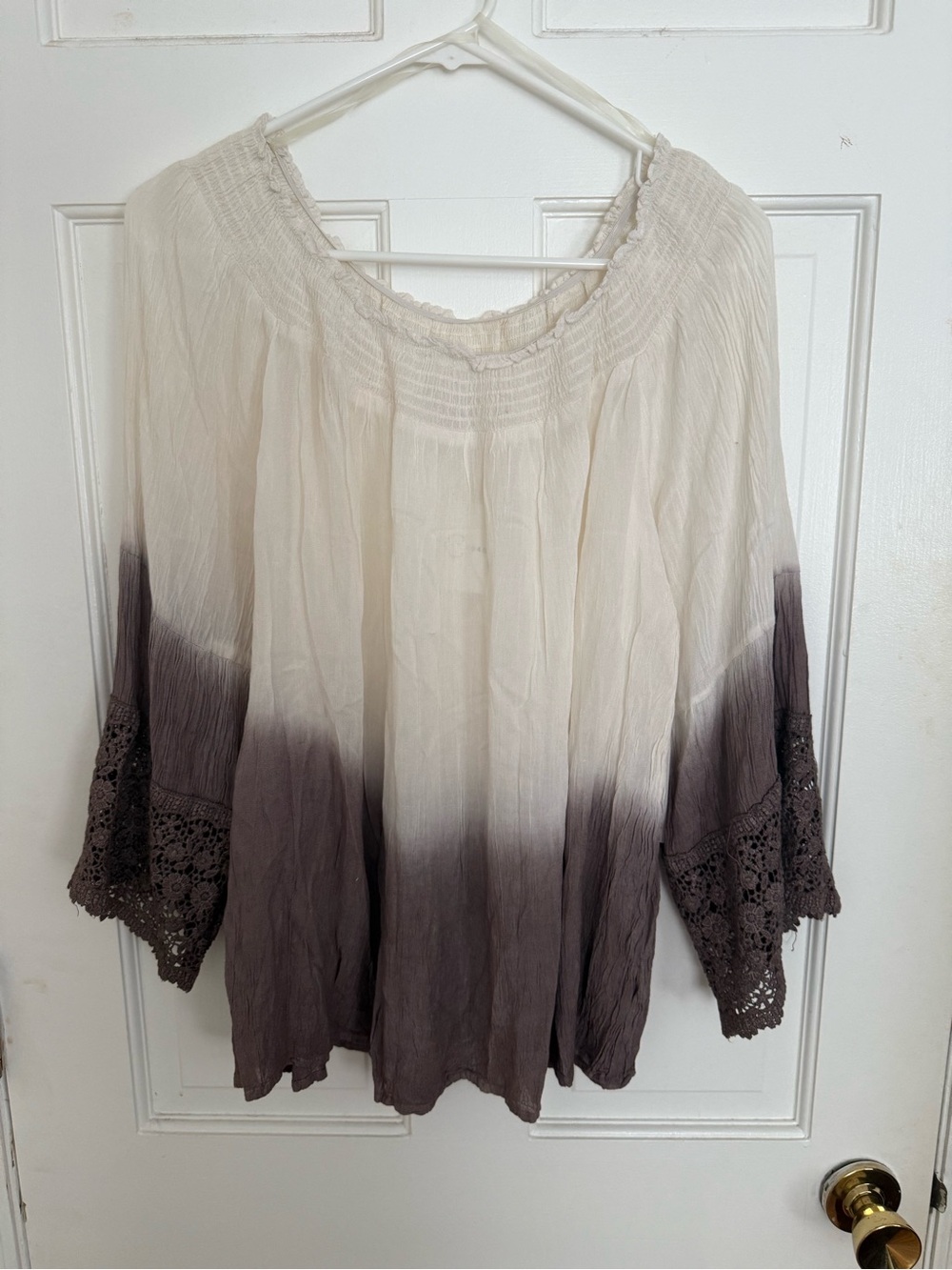 Cato Cream to Taupe Ombre Peasant Tunic